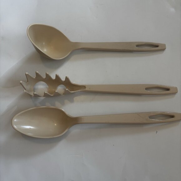 VTG Tailor Made USA Almond Nylon Pasta Spoon/Slotted Spaghetti Fork Set 3pc - Picture 4 of 7